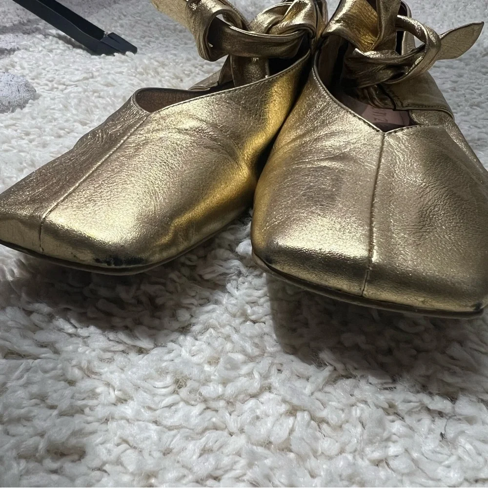 Vicenza Bow Mary Jane Silver leather flats square toes ballet Anthropologie - Picture 10 of 14